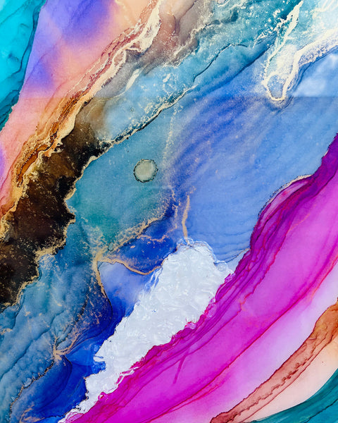 Alcohol ink&epoxi kép kristályokkal