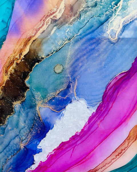 Alcohol ink&epoxi kép kristályokkal