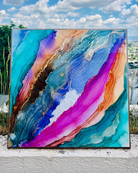 Alcohol ink&epoxi kép kristályokkal