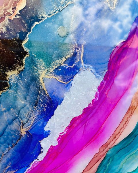 Alcohol ink&epoxi kép kristályokkal