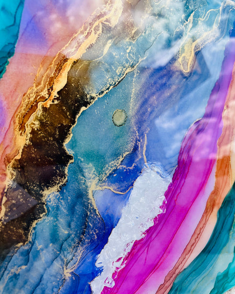 Alcohol ink&epoxi kép kristályokkal