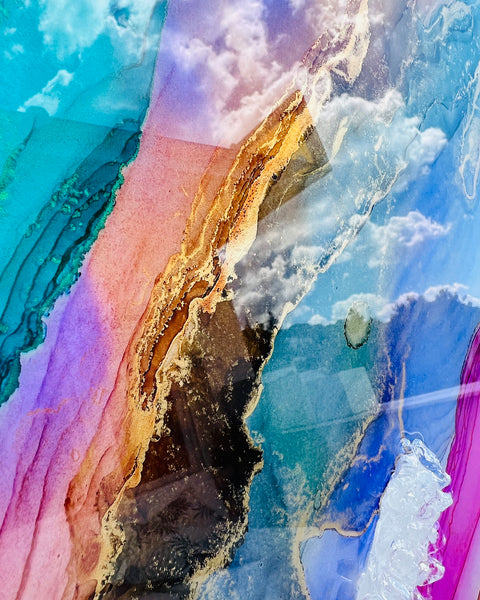 Alcohol ink&epoxi kép kristályokkal