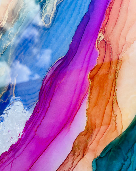 Alcohol ink&epoxi kép kristályokkal